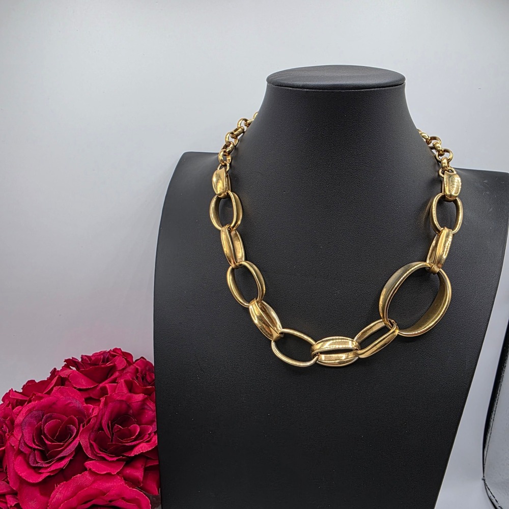 ALM Soho Gold Tone Chunky Oval Link Statement Necklace‎ Toggle Clasp 18.5 Inch